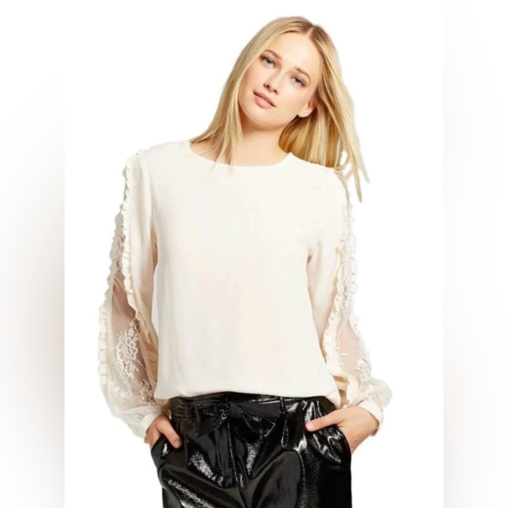 Who What Wear Women’s Ivory Lace Blouse, Long Sl, Plus Size XXL, Lightweight Top
